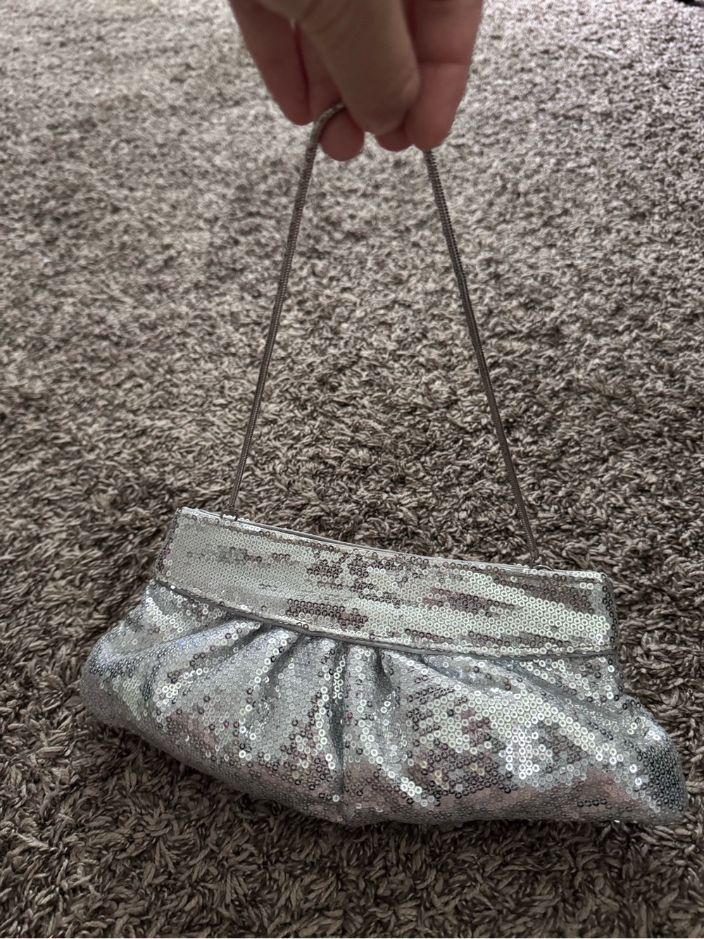Steve Madden Silver Sequin Evening Clutch